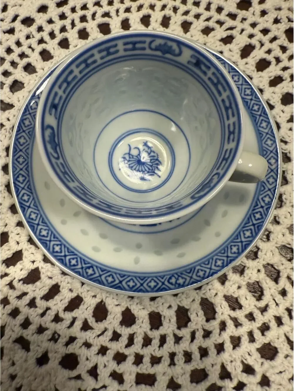 Chinese cup and saucer. Floral Pattern Bowl Chinese,white and blue cup. #1